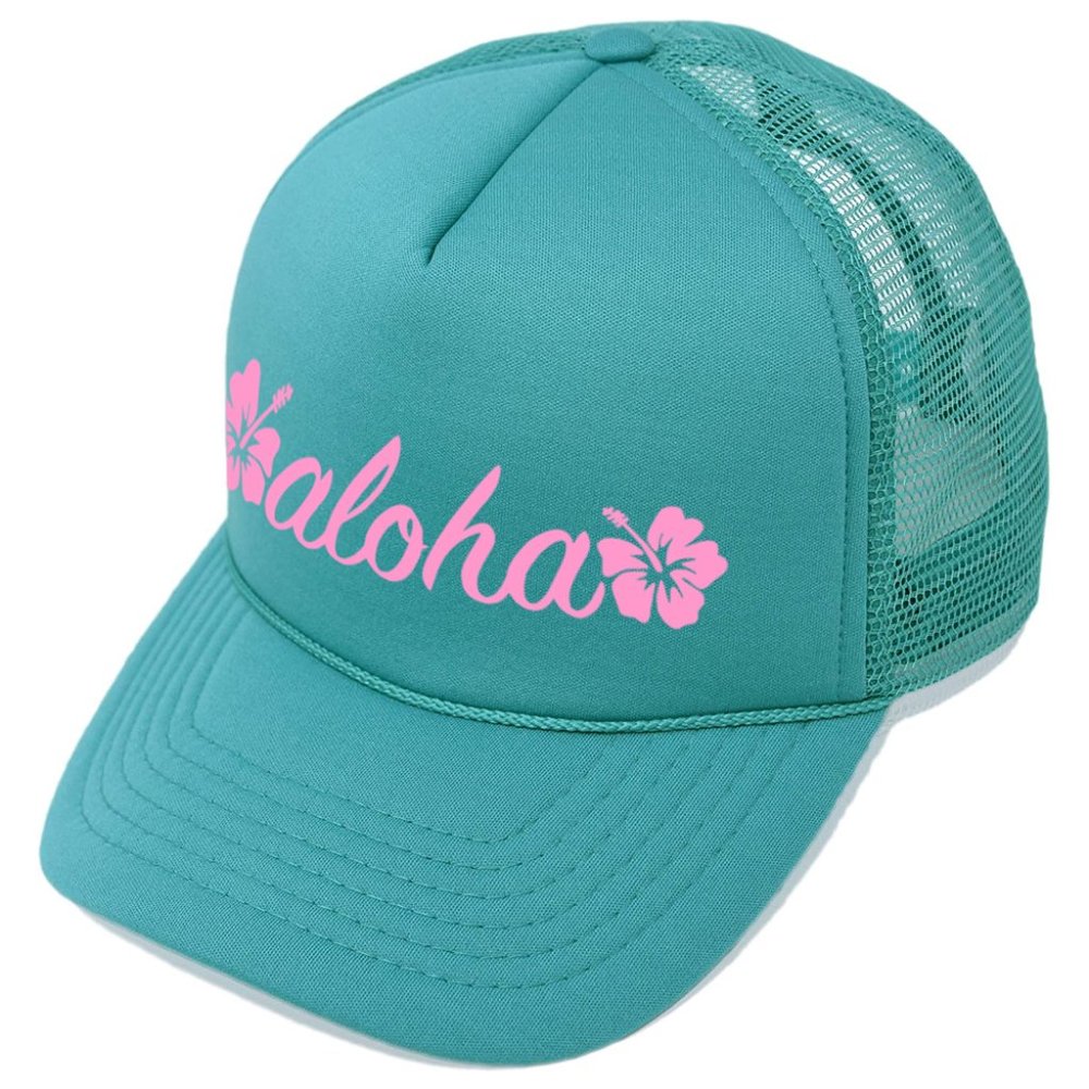 🆕Aloha Flowers Pink Teal Foam Trucker Hat Mesh Snapback Cap